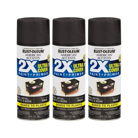 (3 Pack) Rust-Oleum American Accents Ultra Cover 2X Semi-Gloss Black Spray Paint and Primer in 1, 12 (Best Matte Black Paint)