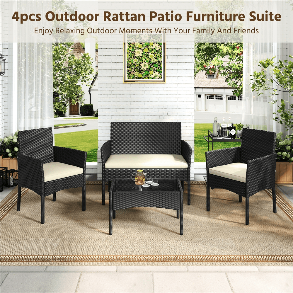 Renwick 4-Piece Outdoor Reception Set with Sofas and Coffee Table, Black/Beige