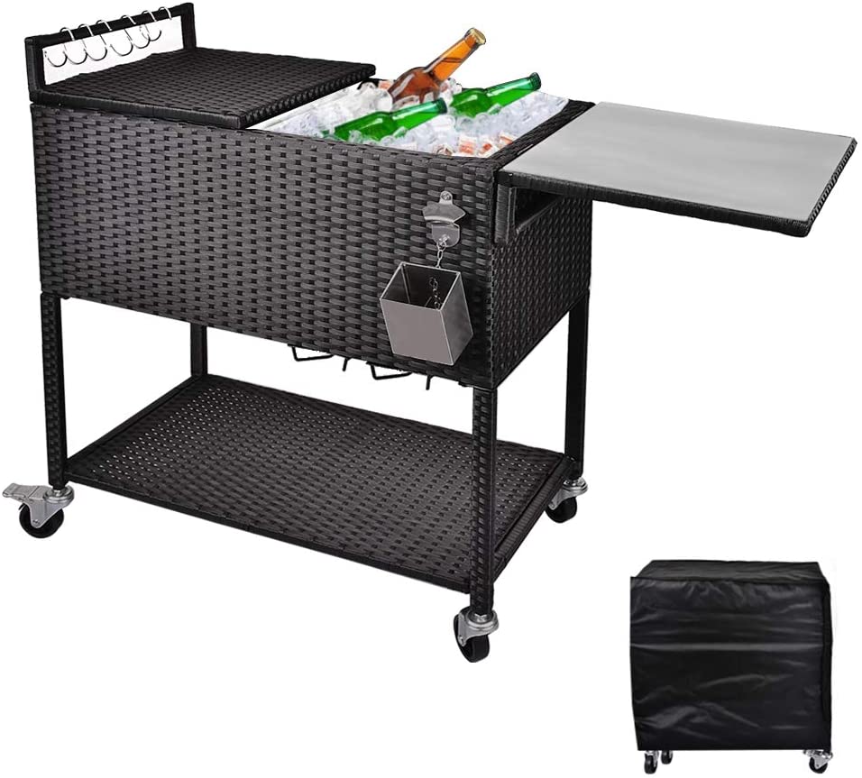 EAYY 80 Quart Outdoor Rolling Patio Cooler Cart on Wheels, Portable