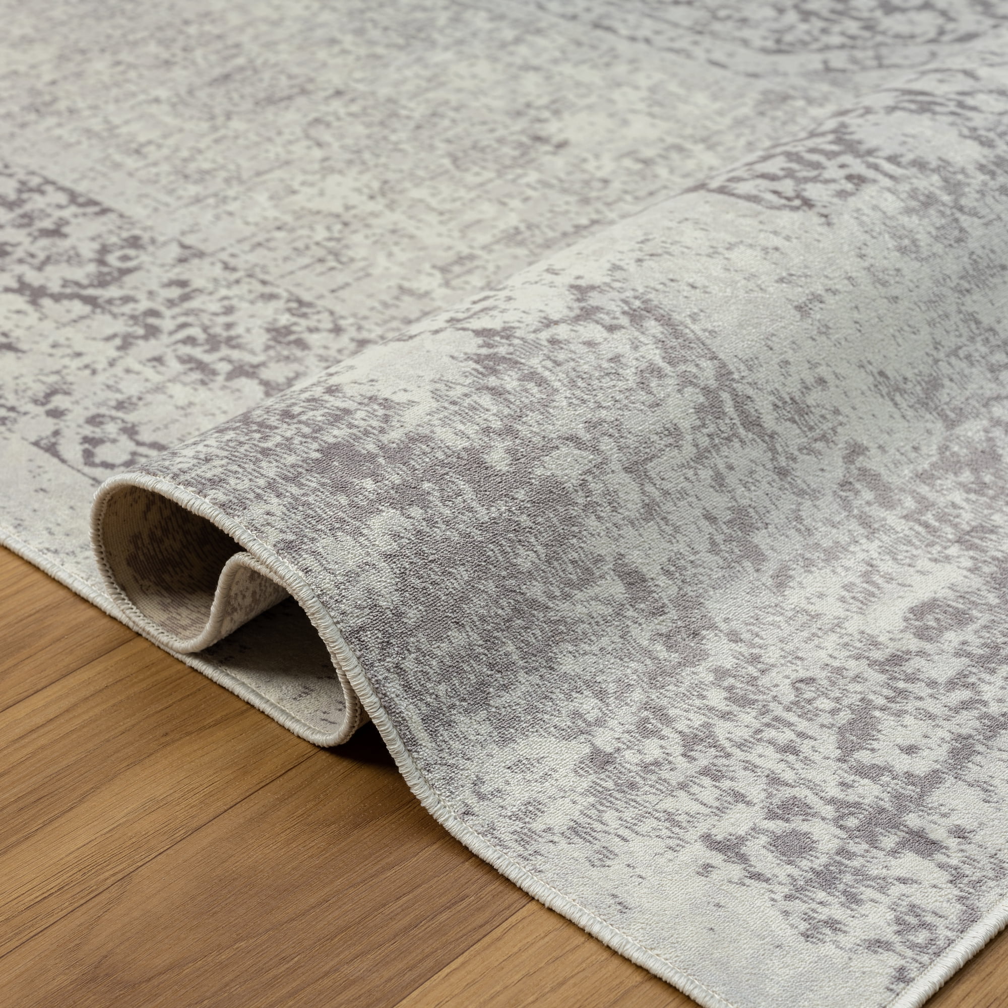 LR Home Brooke 5'3" x 7' Gray Medallion Waterproof Non-Slip Machine Washable Indoor Area Rug