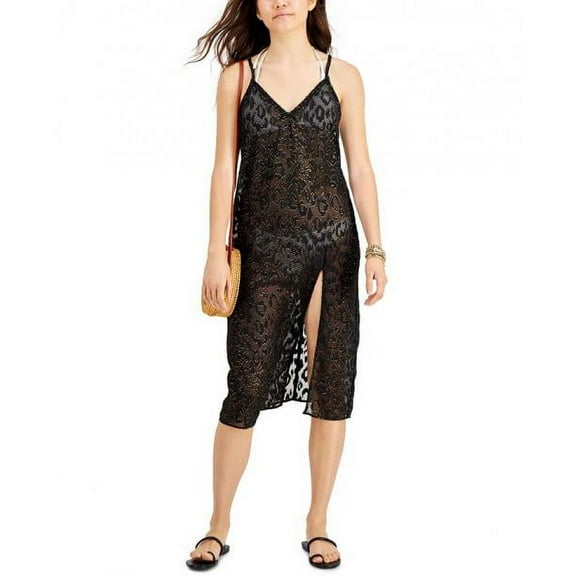 MIKEN Black Juniors' Lurex Animal-Print Midi Swim Cover-up, US Medium, NWOT