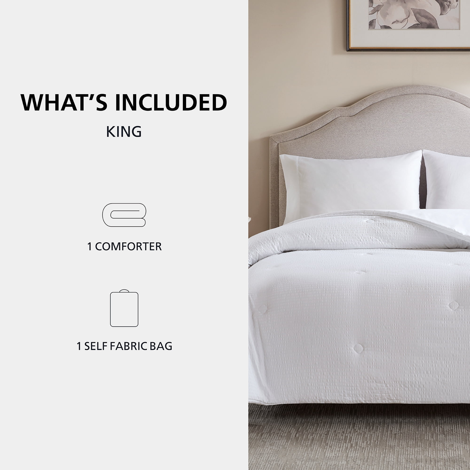 Mainstays King Reversible Down Alternative All-Season Comforter, White Seersucker