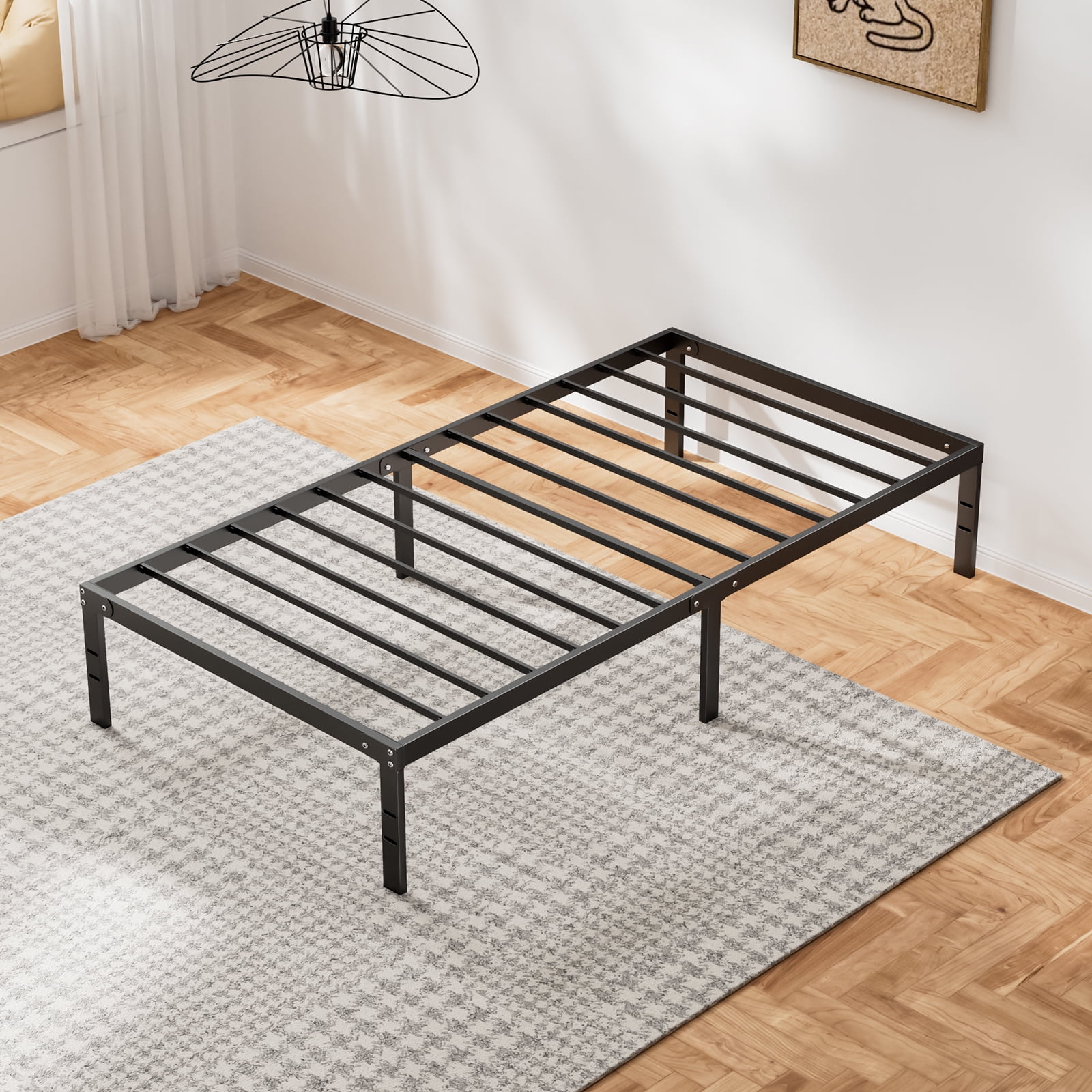 Aidoly Twin Size Bed Frame, Strong Steel Slat Support, 14 Inches High, Underneath Storage, Black