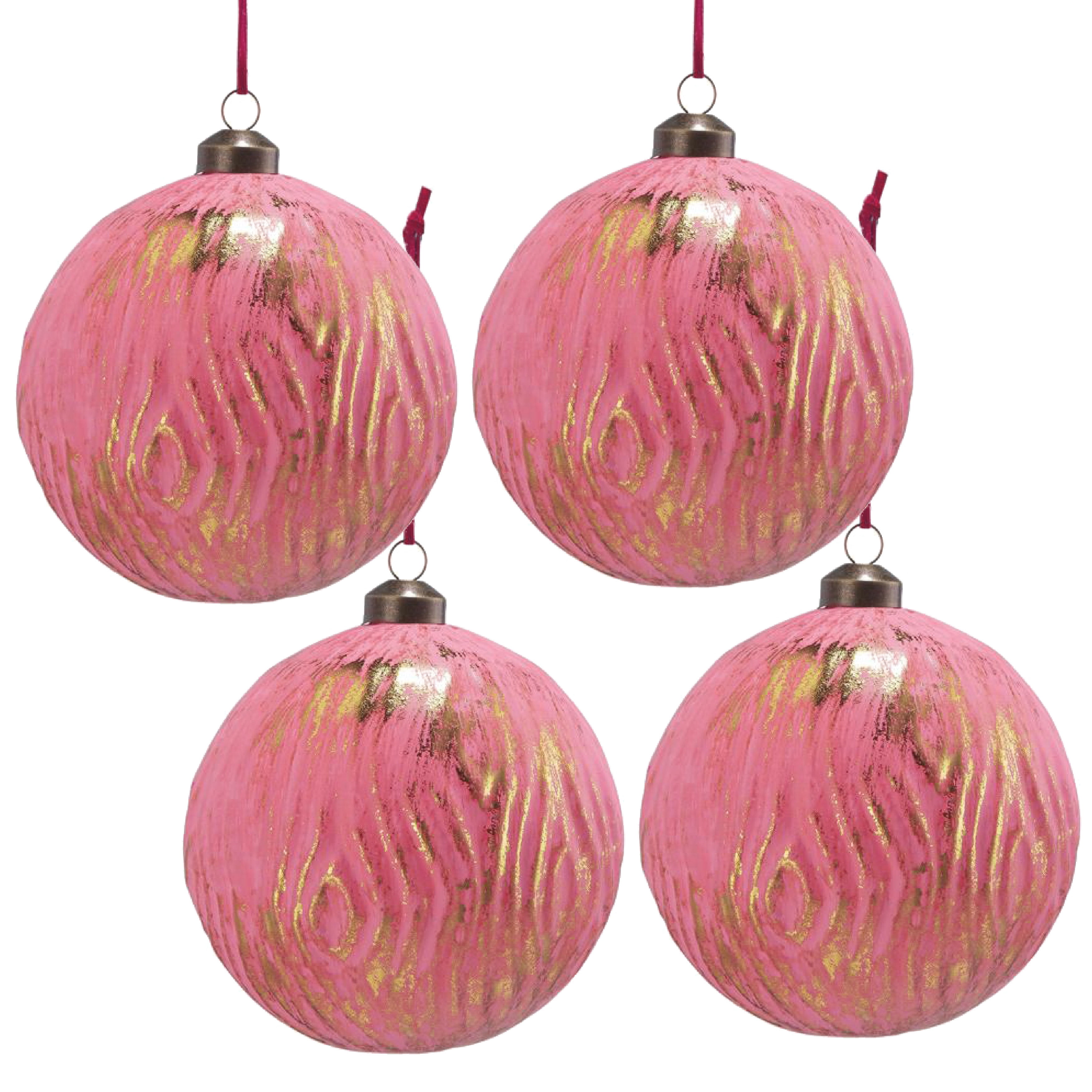 Set of 4 Glass Christmas Ball Ornaments with Glitter and Painting Design by Riccardo Tree Decor