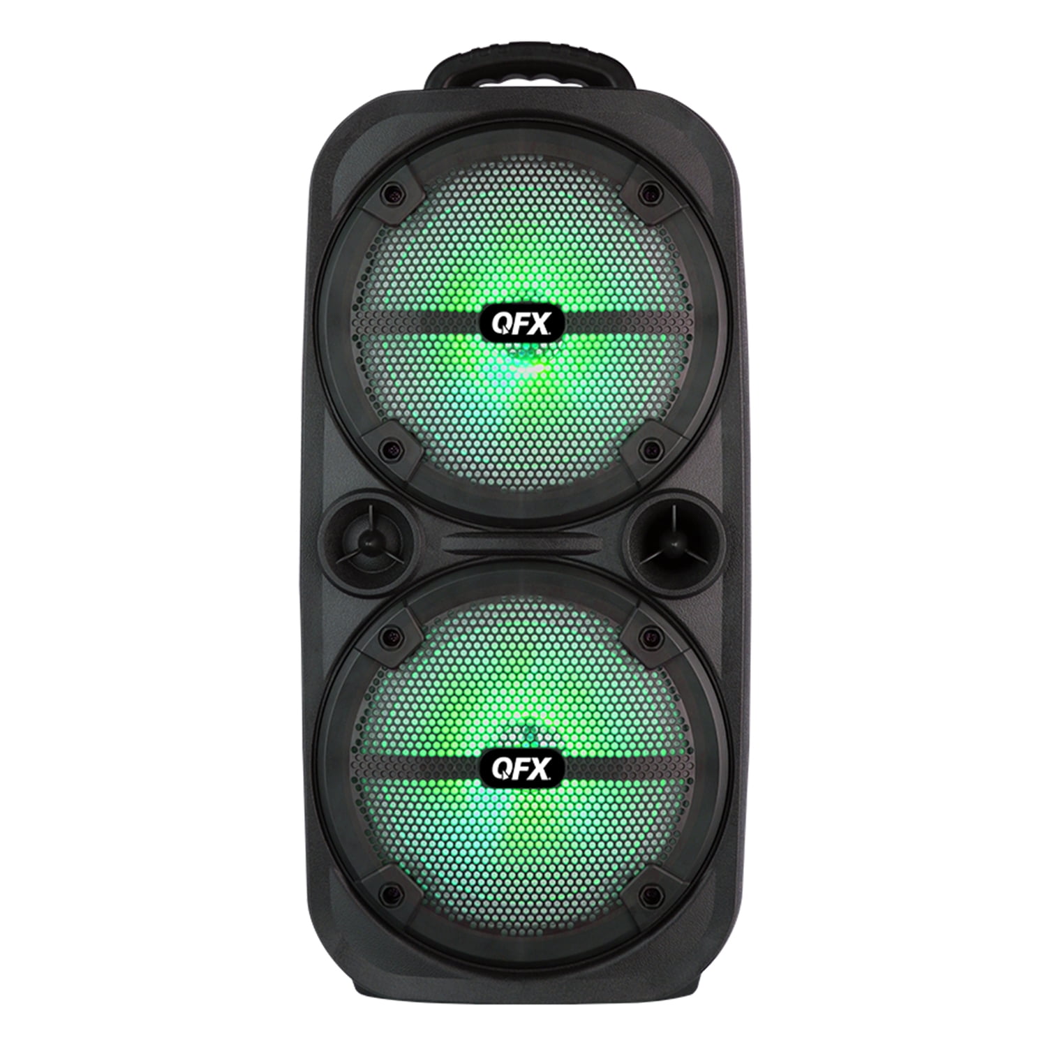QFX Portable Bluetooth True Wireless Speaker with LEDs, Microphone, and Stand, Black, PBX-8008SM, 2 Count, PBX-8008
