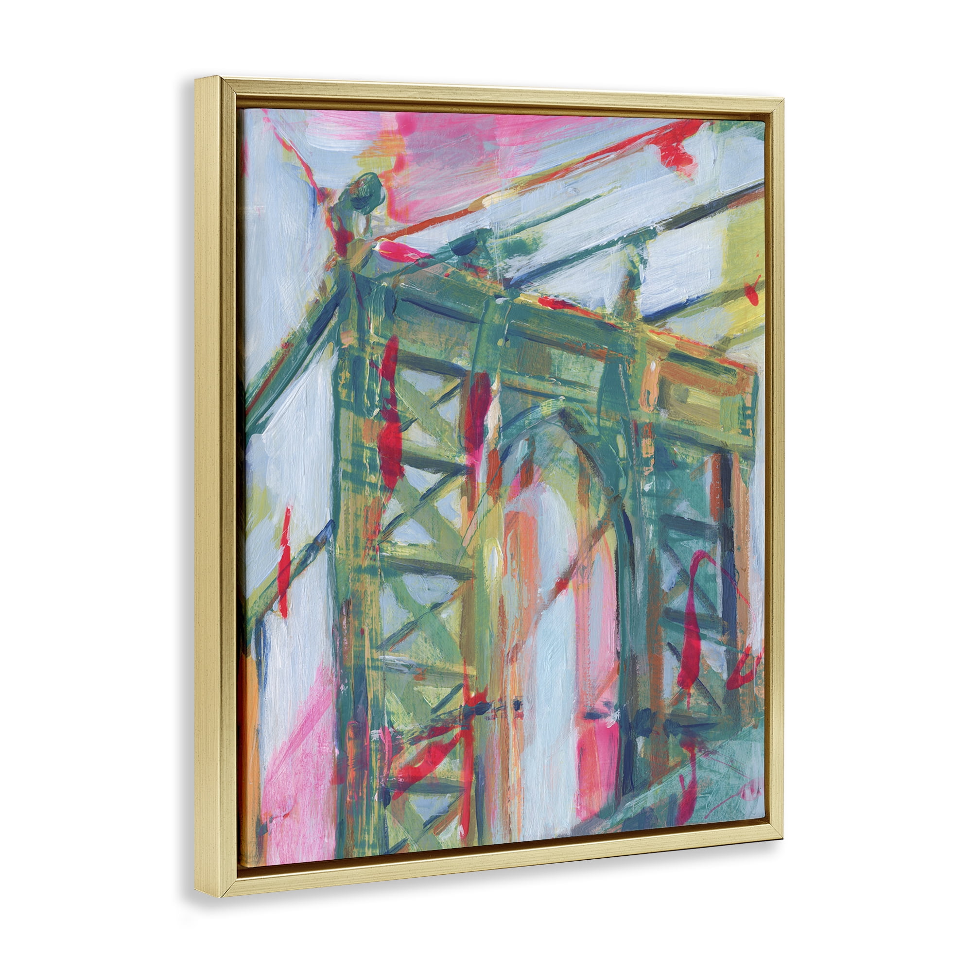 Stupell Industries Bridge Arch Abstraction Buildings & Architecture Painting Gold Floater Framed Canvas Art Print Wall Art, 25 x 31