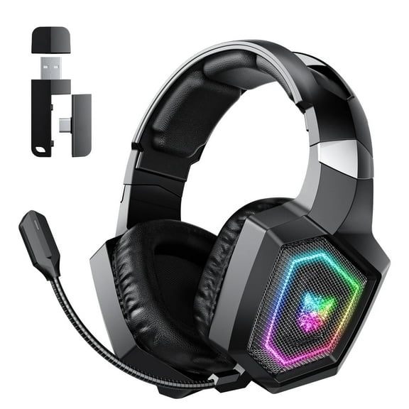 UHM Wireless Gaming Headset for PC/PS4/Nintendo Switch,PS5 Headset with RGB,2.4G/Bluetooth Gaming Headphones with Noise Canceling Mic,7.1 Surround Sound,60 Hour Battery Life