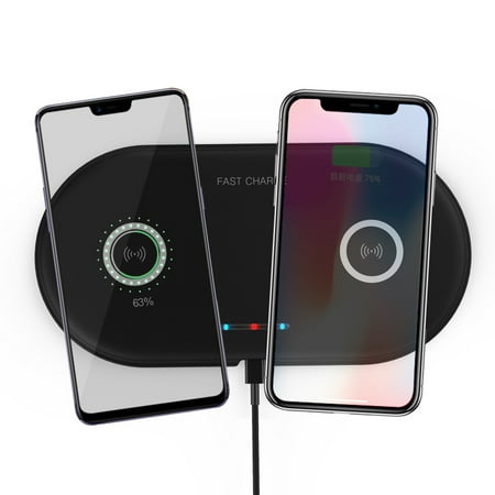 Double Wireless Charger, dual Qi Fast Wireless Charging Pad compatible for iPhone Xs Max/XS/XR/X, LG G7 ThinQ / V40 ThinQ, Samsung Galaxy Note 9/S9/S9 Plus, Google Pixel 3/4 XL All Qi-Enabled (Best Dual Wireless Charging Pad)