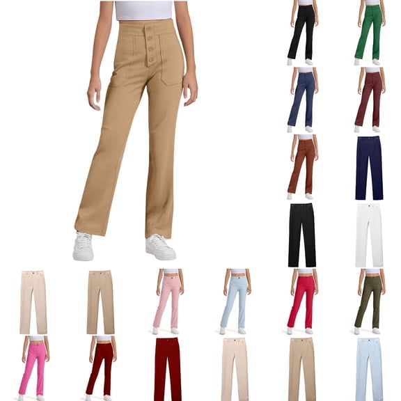 VeFlora School Uniform Dressy Pants for Girls, Stright Leg Dressy Bottoms with Pockets for Teens, Dressy Pants For School Formal Occasions, Back to Shool Cloths(Red/15-16 Years)