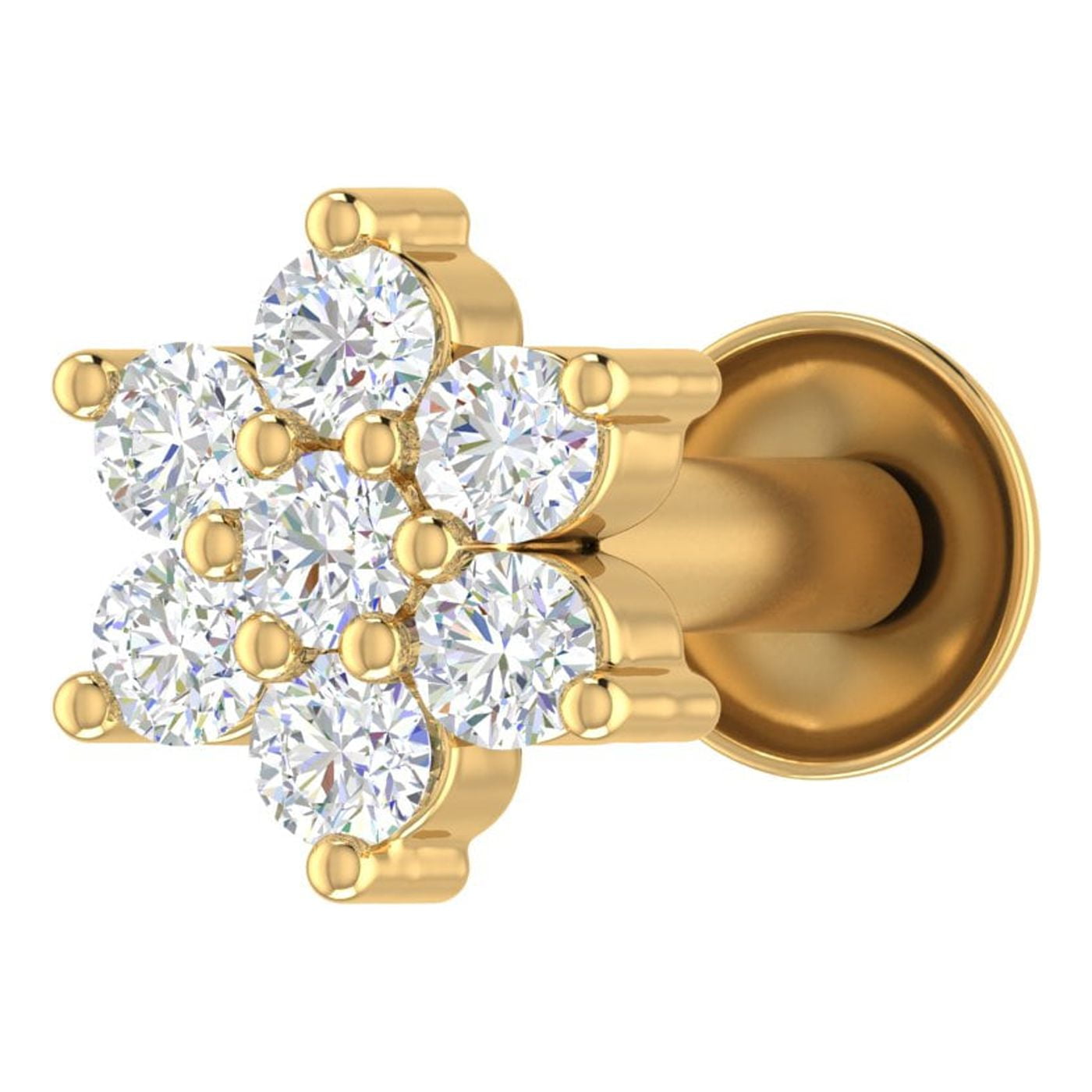 1 10 Carat 7 Stone Cluster Diamond Nose Pin Stud in 18K Yellow Gold