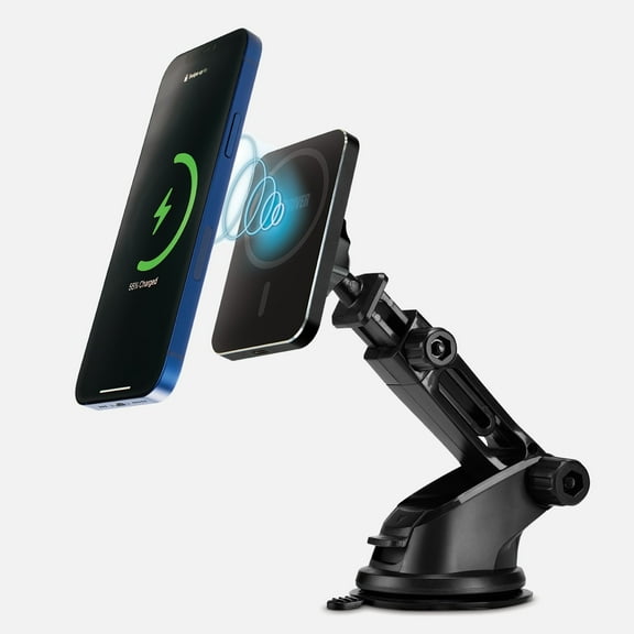 Car and Driver Magnetic Mount Kit with Wireless Charging | Holds Phones Firmly in Place | Super-Sturdy, Swivel Base Mounts to Dashboard, Windshield, or Air Vents