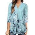 thumbnail image 1 of FASHIONWT Women Elegant 3/4 Sleeve Blouse Tunic V-Neck Pattern T-Shirts, 1 of 4