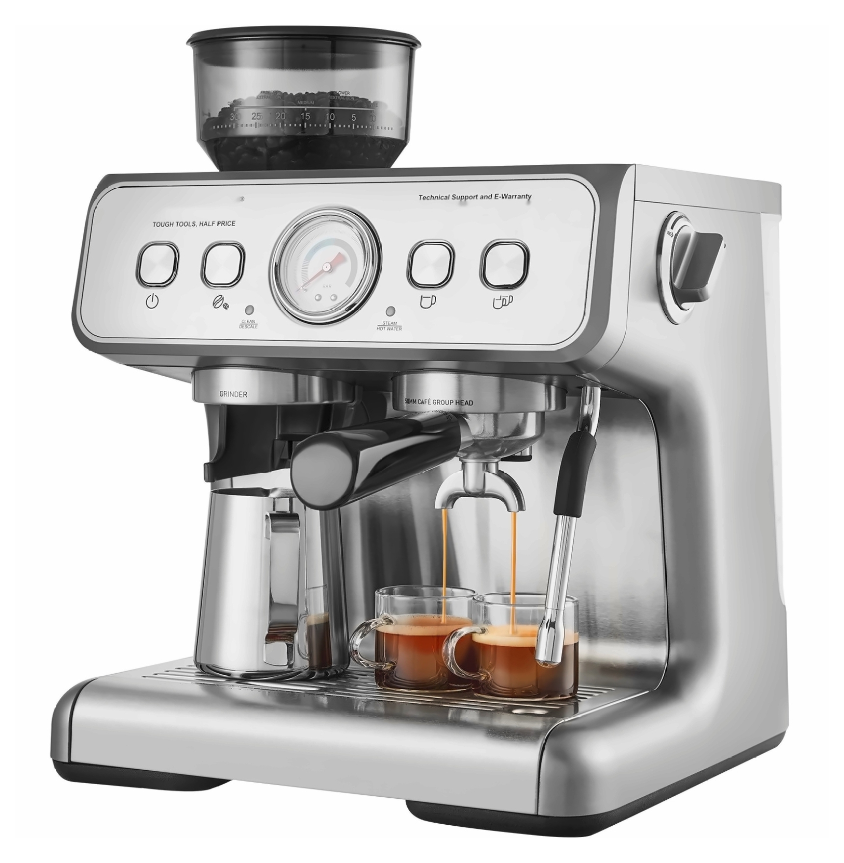 Espresso Machine with Grinder, 15 Bar Semi-Automatic Coffee Maker, Milk Frother, PID Control