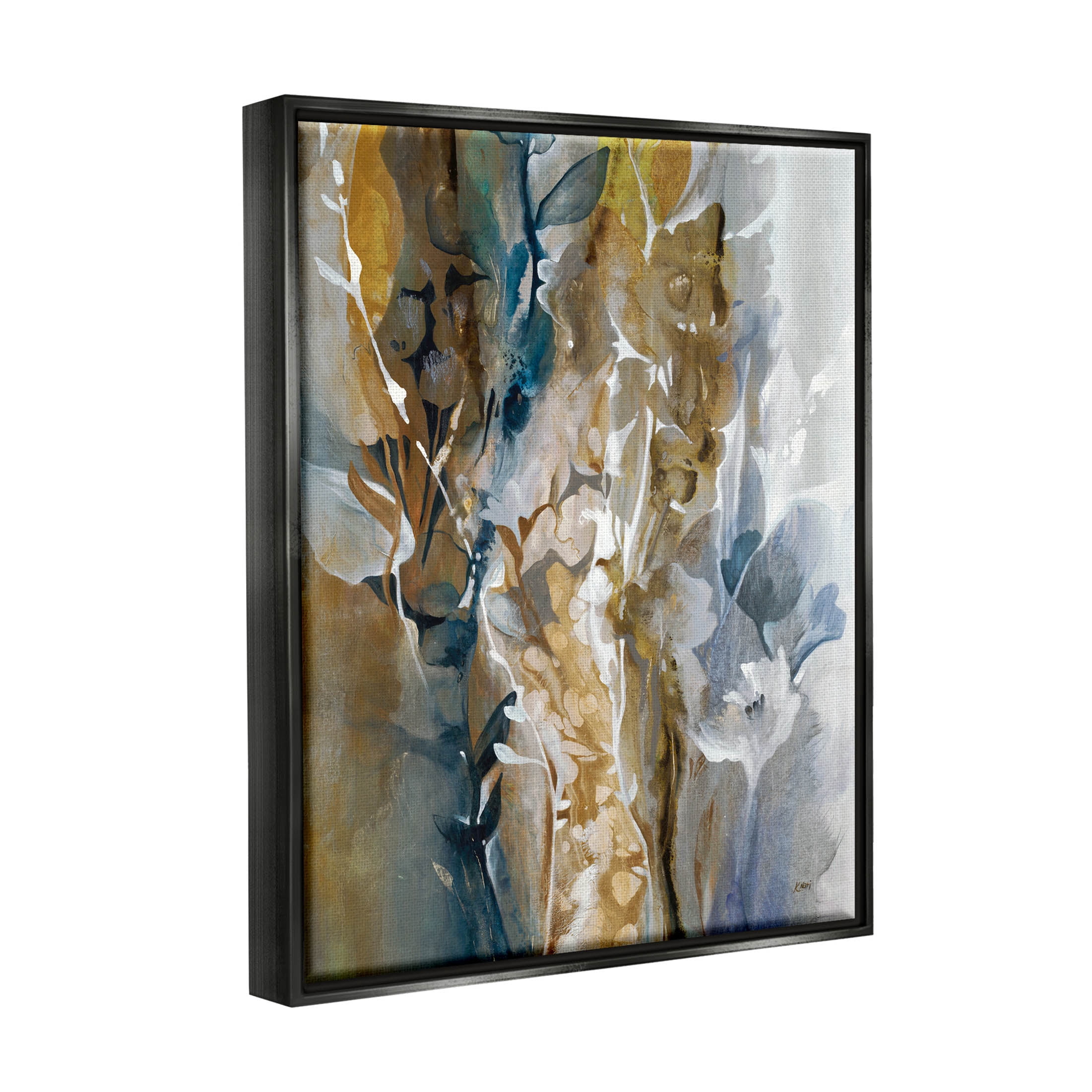 Stupell Industries Botanical Layered Sprigs Painting Jet Black Floating Framed Canvas Print Wall Art, Design by K. Nari