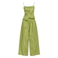 thumbnail image 4 of Sheghy Workout Set Cotton Women Solid Linen Set Sleeveless Button Cami Top & Side Detail Wide Leg Pants 2 Piece Vacation Outfit, 4 of 6