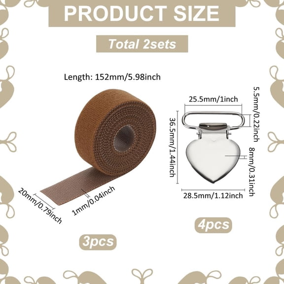 2 Sets Canvas Stretch Clip Scroll Rod Side Tension Clips Sewing Gadgets Accessories Tensioners Clips with Saddle Brown Ribbon for Hand Embroidery Needlework Frame DIY Quilting Projects