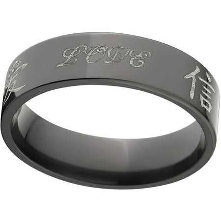5mm Flat Black Zirconium Ring with the Japanese Kanji for Love Laser