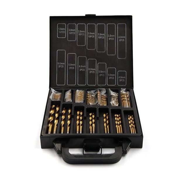Juego de 99 brocas HSS de 1,5-10 mm con revestimiento de titanio mixto, brocas helicoidales de acero de alta velocidad, herramientas en caja de almacenamiento