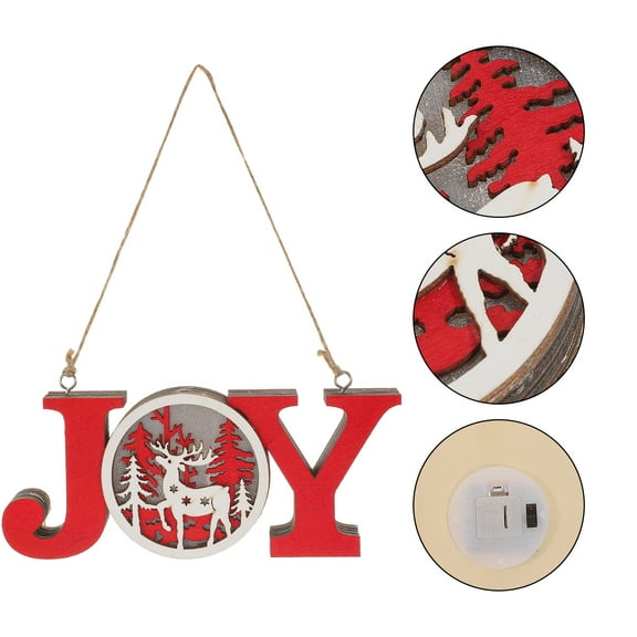 FUEENIRVA Luminous Wooden JOY Pendant Holiday Decorative Ornament 1 Piece