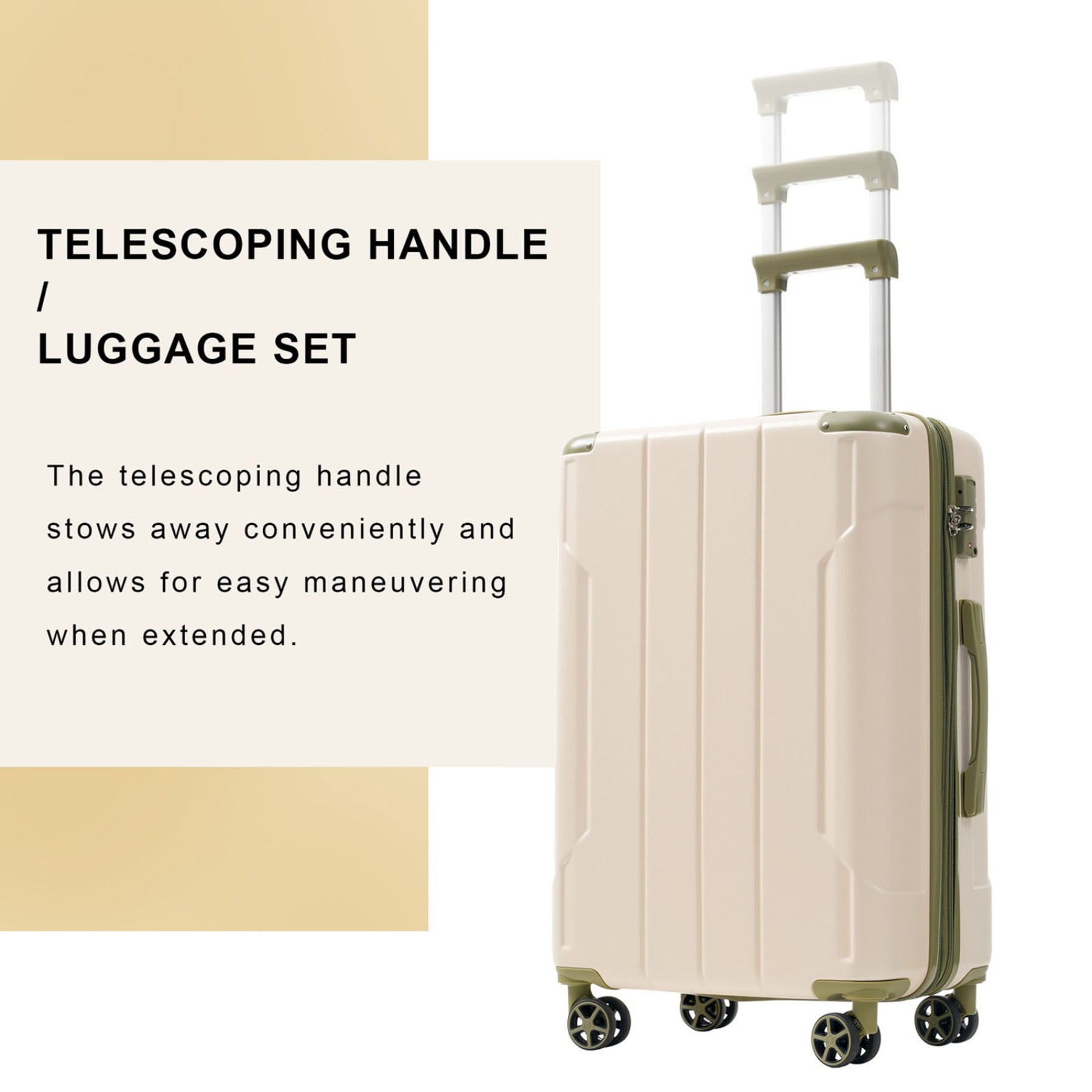 S-HOME 3 Piece Hard Shell Luggage Sets in Lightweight ABS with Double Spinner Wheels 20 24 28 Inch for Travel, White+Green
