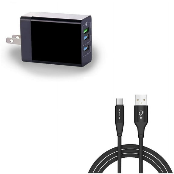 10ft USB-C Cable w Home Charger for Samsung Galaxy A73 5G,A53 5G,A33 5G,A13 5G,A03s Phones - Type-C Charger Cord Power Wire, 34W 6.8Amp 3-Port USB One Fast Port