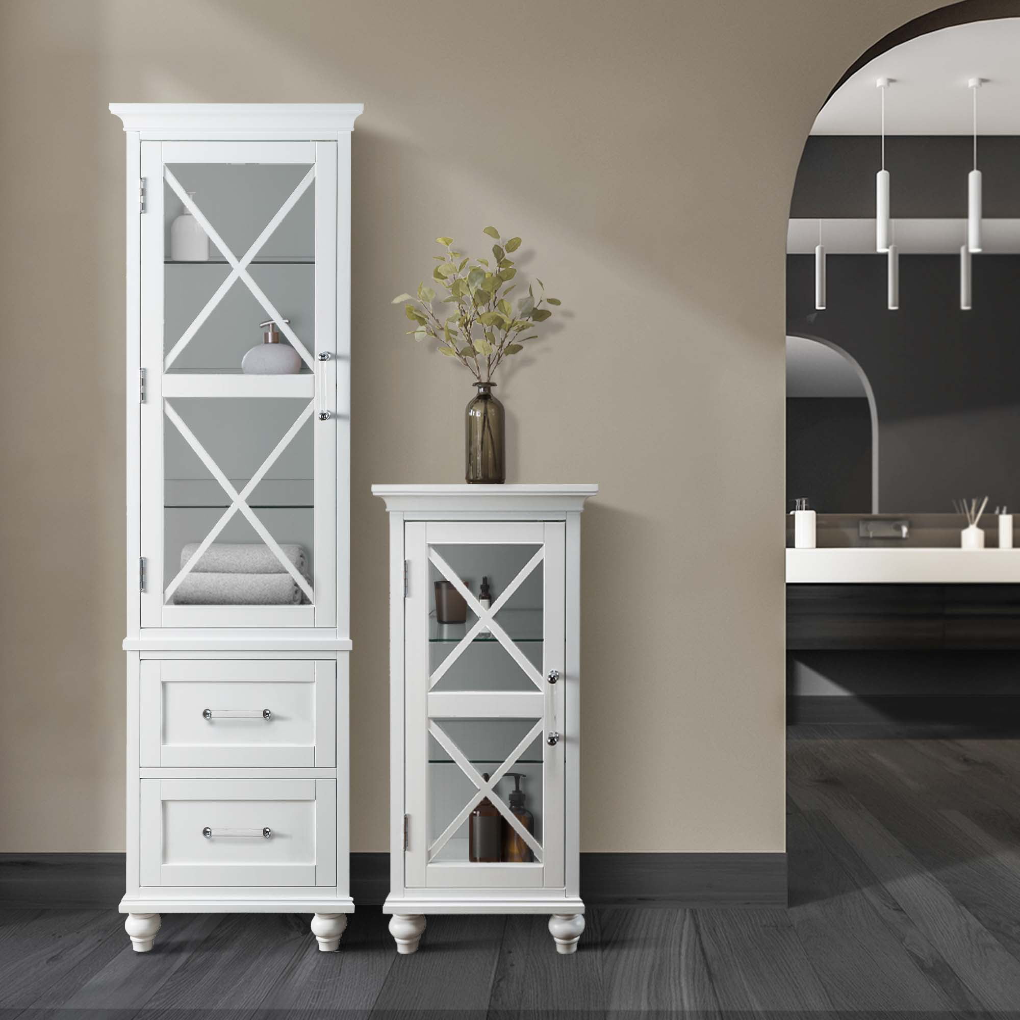Elegant Home Fashions Wooden Bathroom Linen Storage Cabinet