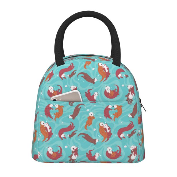 Easygdp Sea Otters Family In Blue Water Bolsa de Almuerzo Insulada Grande, Forro de Aluminio, Diseño Espacioso, a Prueba de Fugas, Ideal para Trabajo, Picnics, Viajes y Actividades al Aire Libre