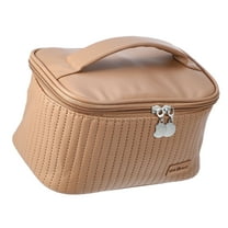 Vocoste Polyurethane Leather Makeup Bag Large Makeup Bag Brush Organizer Bag Toiletry Bag for Women Brown