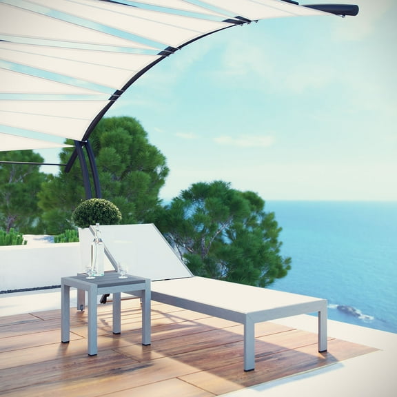 Modway Shore 2 Piece Outdoor Patio Aluminum Set in Silver White