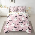 thumbnail image 2 of Manfei Pink Gothic Halloween Bed in a Bag Full size, Spooky Ghost Bed Set, Bat Print Reversible Bedding Full Size, Super Cozy Bedroom Decor, 7 Pieces, 2 of 6