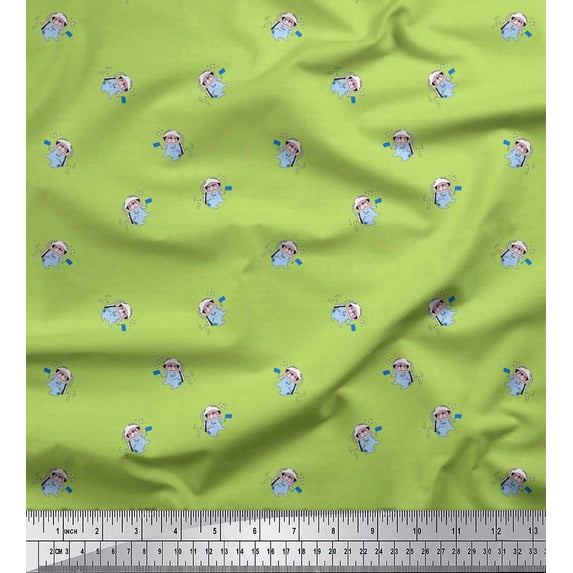 Soimoi Satin Silk Fabric Star & Astronaut Bear Kids Print Fabric by Yard 42 Inch Wide