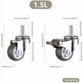thumbnail image 5 of Ruedas giratorias de goma de resistencia industrial, vástago roscado M8, para carros, mesas y muebles, rueda de 1,5", diámetro de rosca de 8 mm, longitud de 20 mm, 2 con freno + 2 sin, 5 of 5