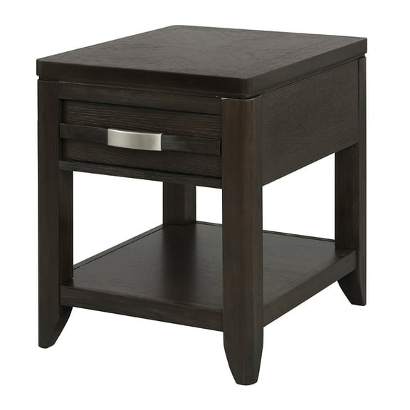 Gzxs End Table, Wooden Storage Side Table, Small Bedroom Nightstand with Drawer and Shelf, 24"L x 20"W x 25"H, Dark Brown