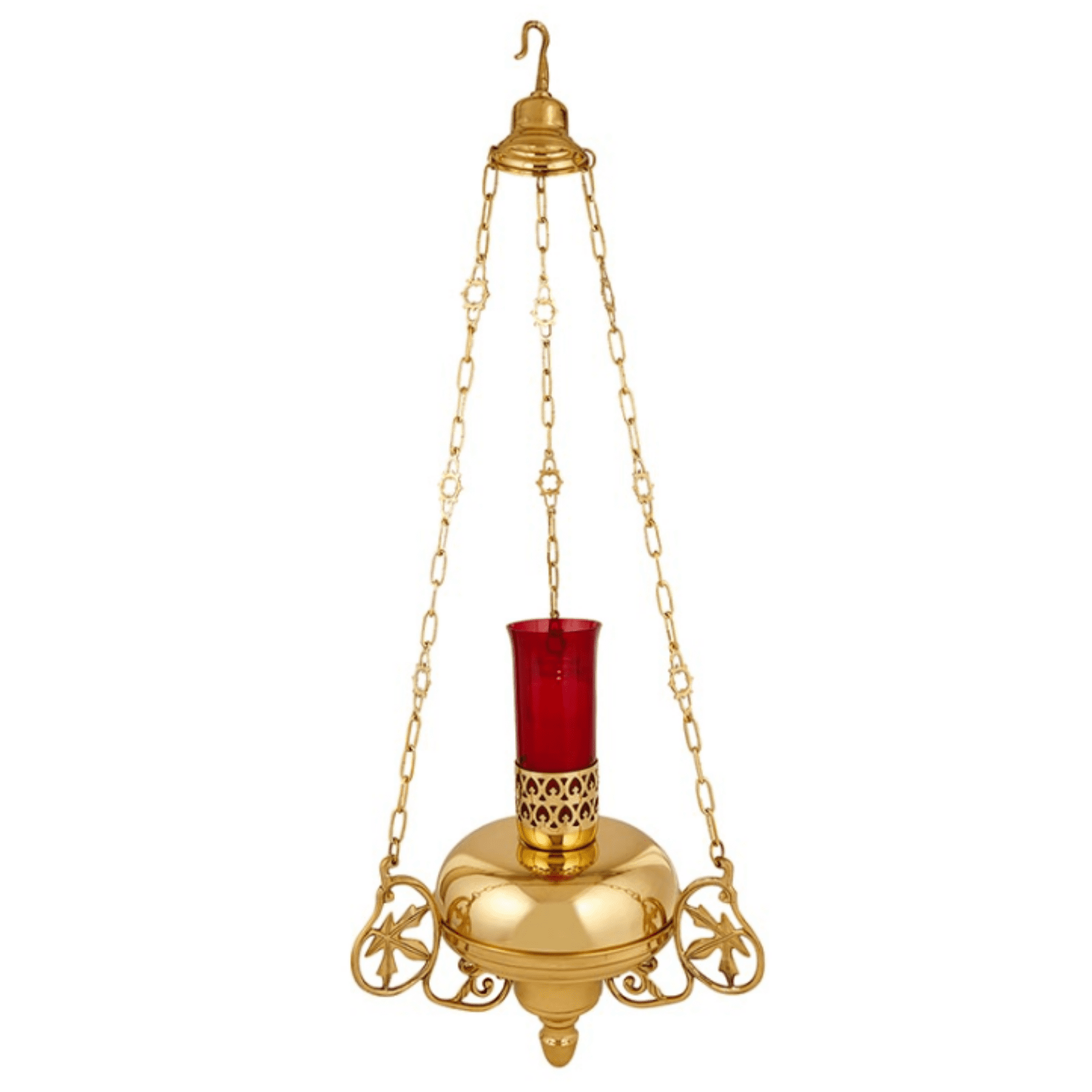 Large Brass Sanctuary Lamp with Red Globe Glass Candle Holder, Catholic