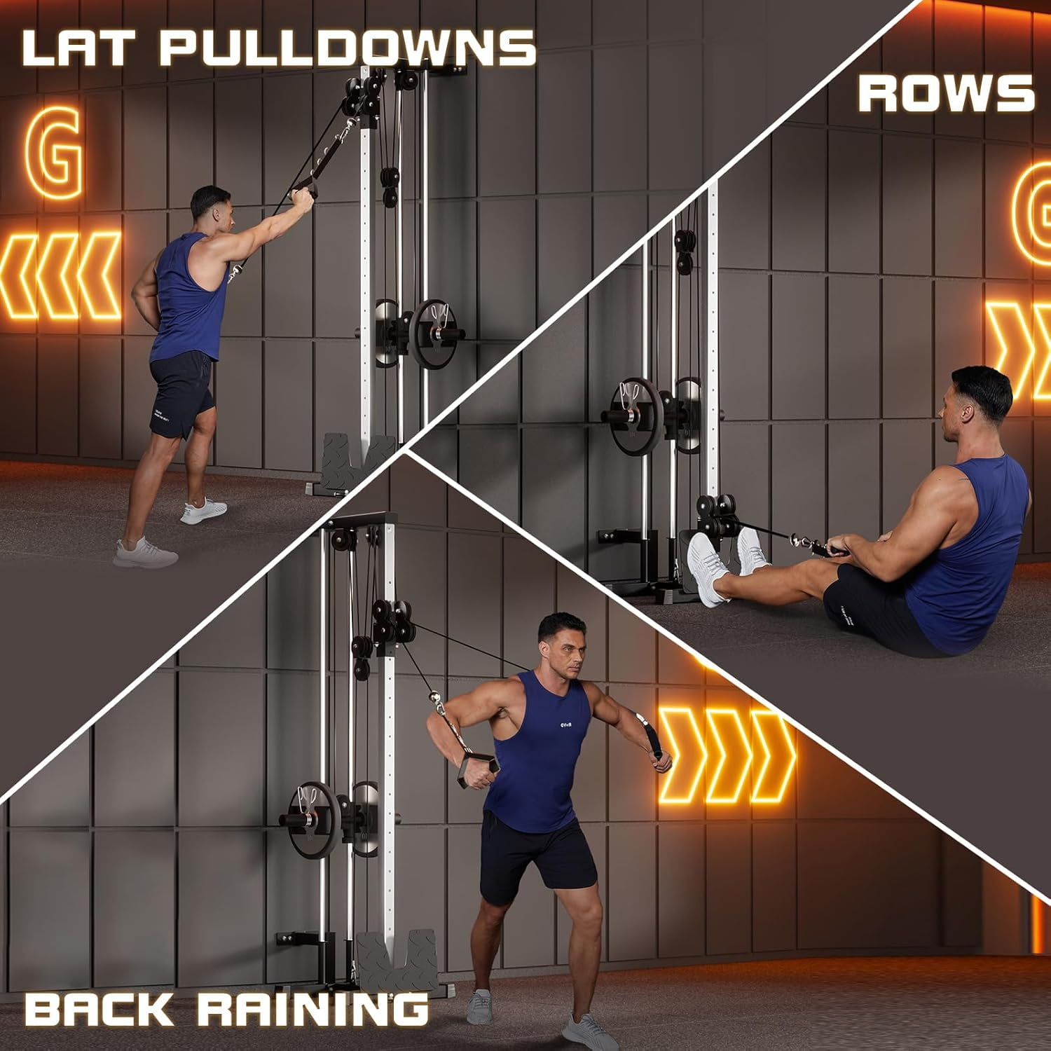 M optimized Wall Mount Cable Machine, LAT Pulldown Machines with 19 Positions Dual Pulley System, Cable Crossover Machine with Adjustable Footplate, Weight Workout Equipment Home Gym Station