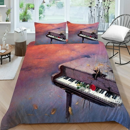 wenjialing Hot Sale Home Decor Bed Set Soft Quilt Cover 3D Piano Keys Printing Bedding Set Duvet Cover Set, King (104"x90")