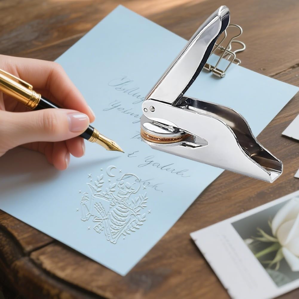 Book Embosser Personalized Reading Pattern Book Stamp Durable Library Stamp with Handle Set for Books Library Envelopes Documents Invitation grey