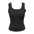 thumbnail image 6 of Black Women's Built in Bra Tank Top Ribbed Ribbed Lace Trim Tank Top Nylon,Spandex Sleeveless Casual Shirts Racerback Fitted Tank Tops Camisole Tops for Women L, 6 of 7