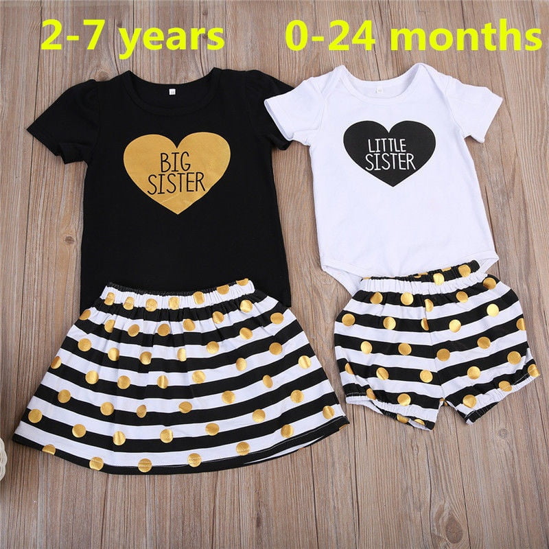 US Toddler Kid Baby Girls Little Big Sister Romper T-shirt Pants Outfits Clothes 