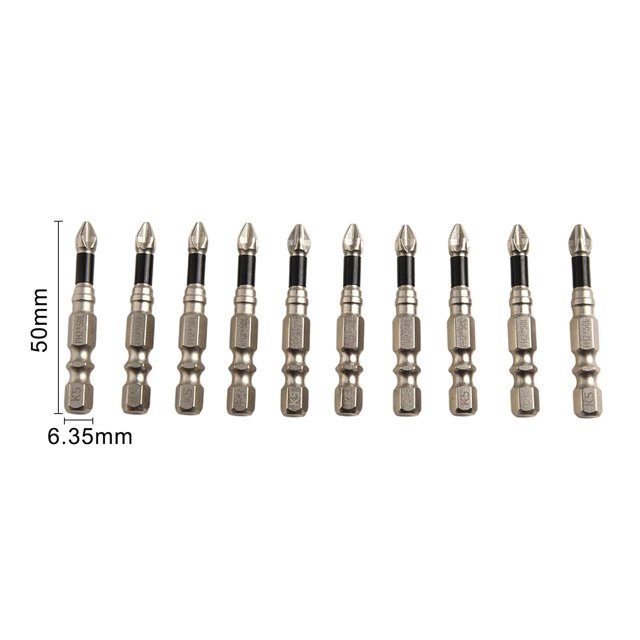 10Pcs Cross Magnetic Screwdriver Bit Alloy Steel Anti-Slip Long Drill Bits Ph2