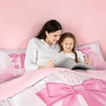 thumbnail image 5 of meiyoeat Kawaii Bowtie Alphabet J 7 Pieces Full Size Bedding Sets For Kids,3D Pink Initial Letter Print Full Size Bed in a Bag For Girls,Pink Reversible, 5 of 7
