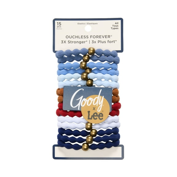 Goody x Lee Strong Hold Forever Hair Elastics, Durable Bands, All Hair Types, 15 Pack