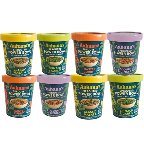 Aahana's Sprouted Power Bowls | Lentil Bowl, Vegan Gluten-Free Meals Ready-To-Eat| High Protein, High Fiber, 18g Protein| Indian Vegetarian Meal | No Refrigeration Required| Just Add Water (8 Pack)