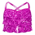 thumbnail image 2 of YUUMIN Girls Sequins Hip Hop Jazz Dance Tops Metallic Tiered Ruffles Crop Bra Vest Ballroom Dancing Clothes Hot Pink 14, 2 of 6
