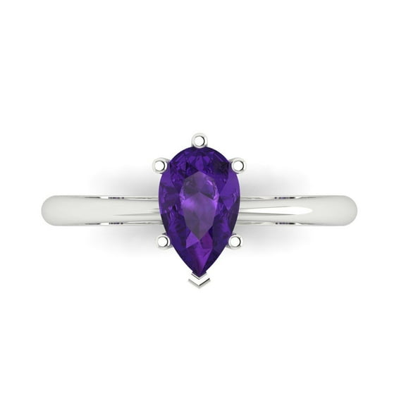 Solitaire Engagement Ring for Women - 1ct Natural Amethyst in 14K White Gold Promise Ring