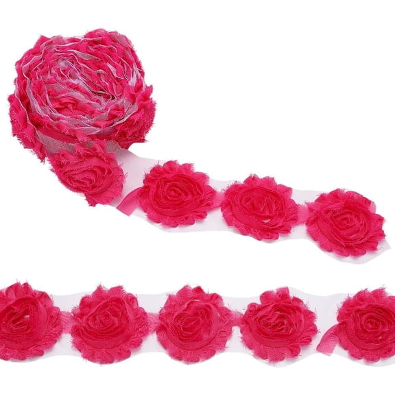 5 Yards 2.5 Inch Hot Pink Chiffon Rose Lace Trim Shabby Flower Trim Lace Trim Applique Trimming Craft for Sewing Wedding Dress