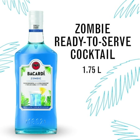 BACARDI Zombie Ready to Serve Premium Rum Cocktail, Gluten Free, 1.75 L Bottle, ABV 12.5%