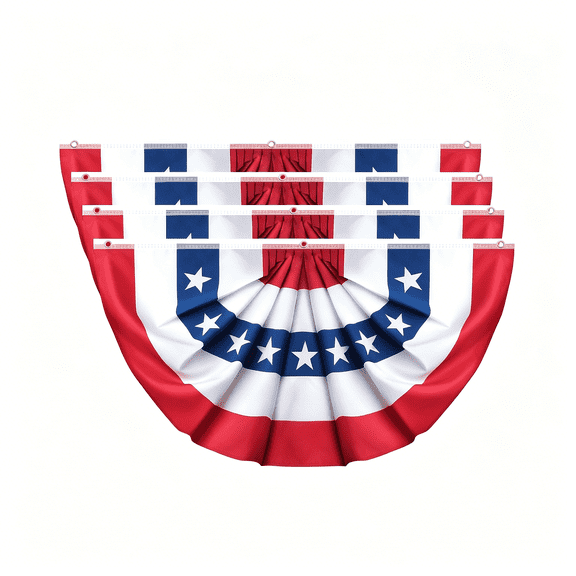 AUQ 2X4Ft American Bunting Flags for Outside,4Th of July 250Th Anniversary Outdoor Decorations Red White&Blue Banner,Half Circle Usa Patriotic Pleated Fan Flag Swag for Porch,Fence,Railing,4Pcs