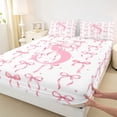 thumbnail image 4 of Manfei Girls Pink Letter Monogrammed S Full Size Sheets 4-Piece,Kids Teens Ribbon Bow Knot Polka Dots Bed Sheets,Luxury Bedroom Decor, 4 of 5