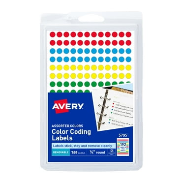 Avery 05795 0.25 in. Diameter Handwrite Only Self-Adhesive Removable Round Color-Coding Labels - Assorted (192/Sheet, 4 Sheets/Pack)